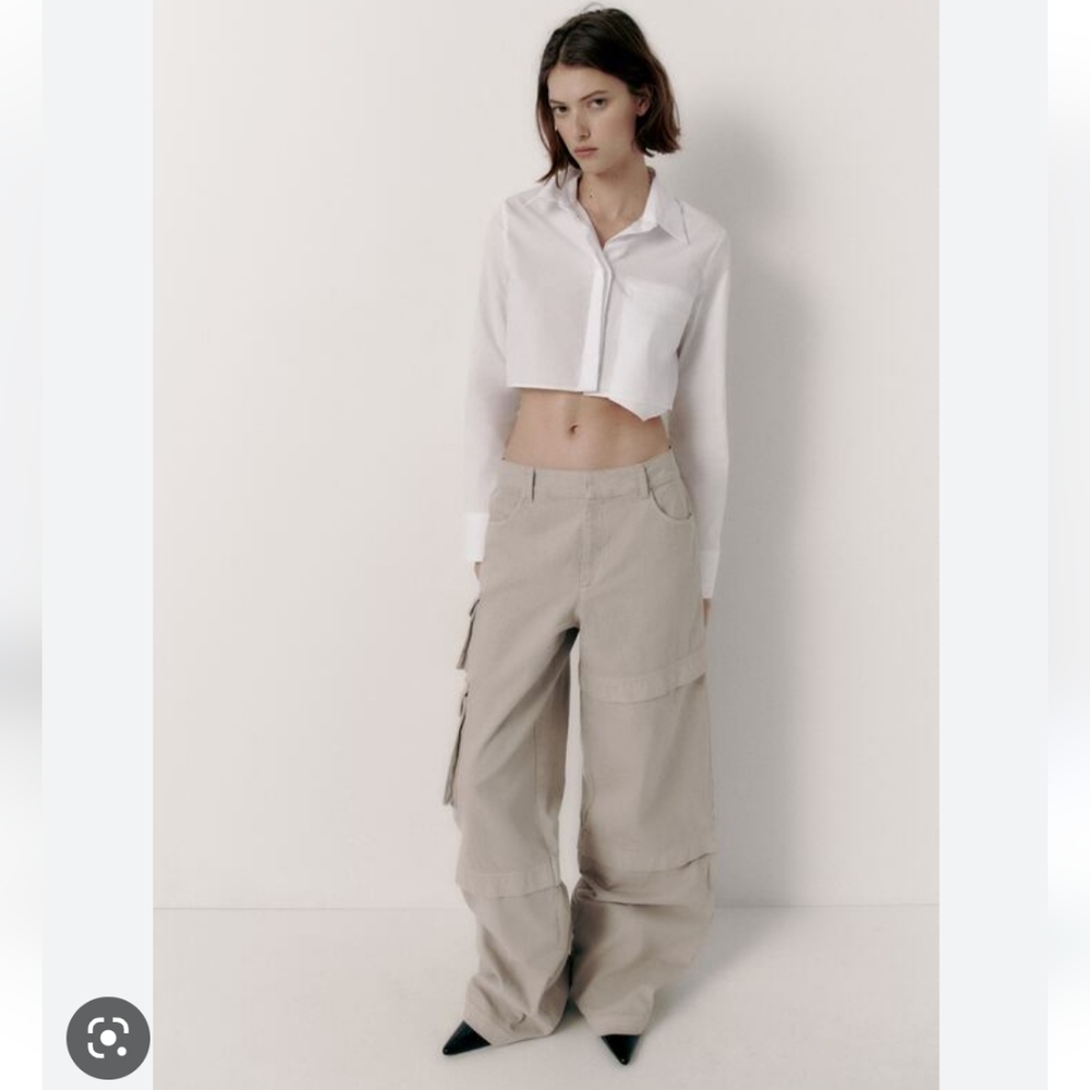 Zara * Cargo Pants Trousers Wide Beige - Picture 7 of 15